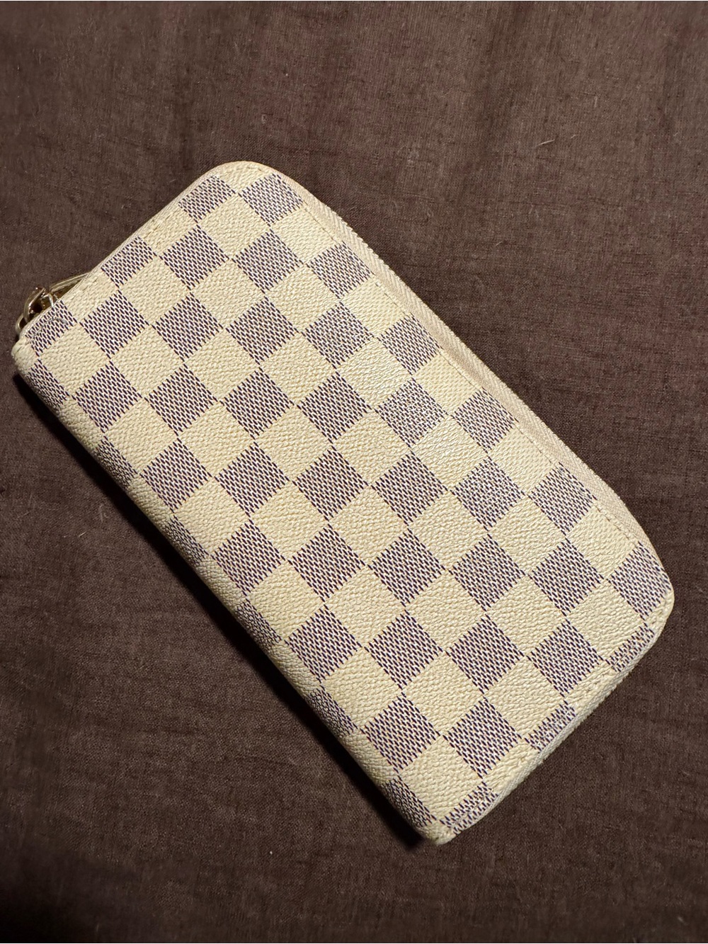 Check Pattern Zip Wallet - Cream & Brown